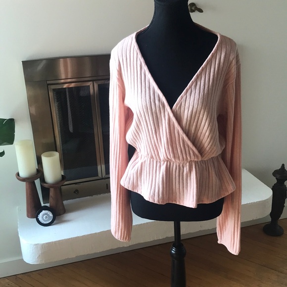 NWT BUSEM Faux Wrap Soft Tulip Waist Sweater Top - Picture 1 of 8